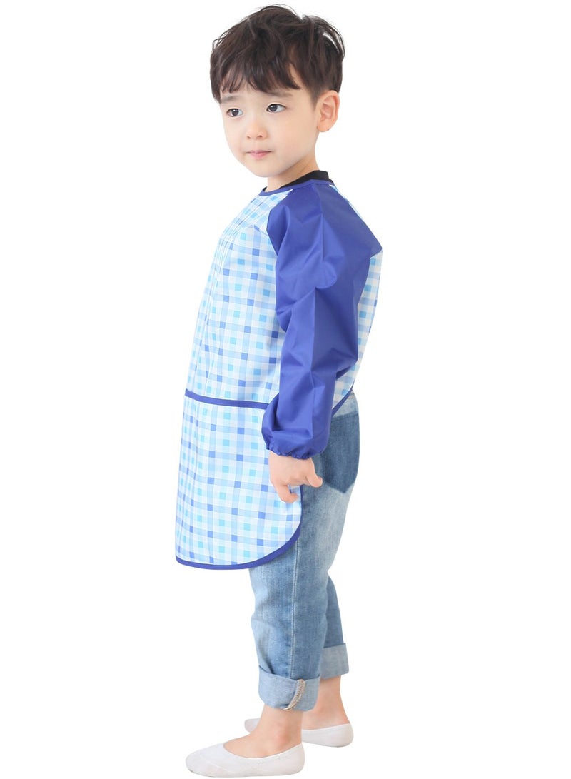 Plie Kids Painting Apron â€“ Waterproof Long Sleeve Art Smock for Toddlers & Preschoolers, Messy Play, Baking, Crafts, Cooking, Sensory Activities (Ages 1â€“10), Blue Check (16-M) - Image 2